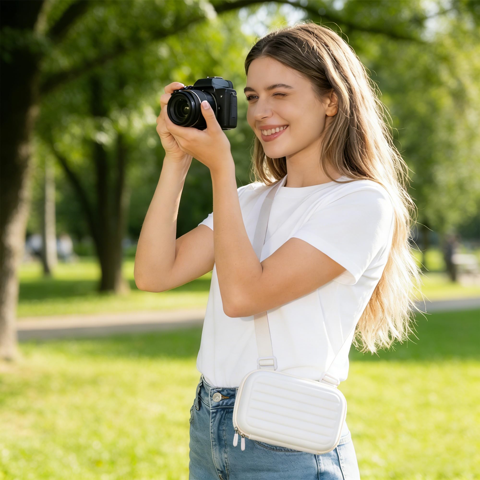 Leayjeen Etui na aparat cyfrowy kompatybilne z VAHOIALD/Rollei/ZAZYZIA/TOAIOHO/Kodak/GUEVWES/DODOSOUL, etui na aparat fotograficzny, twarda obudowa EVA (tylko etui), kolor biały