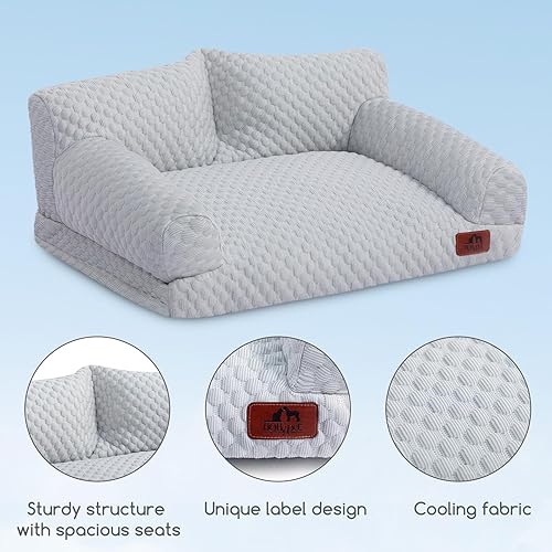 Miniatura 4 de Hollypet Sofá cama refrescante para perros y gatos, sofá cama suave y calmante para gatos y perros medianos y pequeños, gris, 24 x 18 x 10 pulgadas