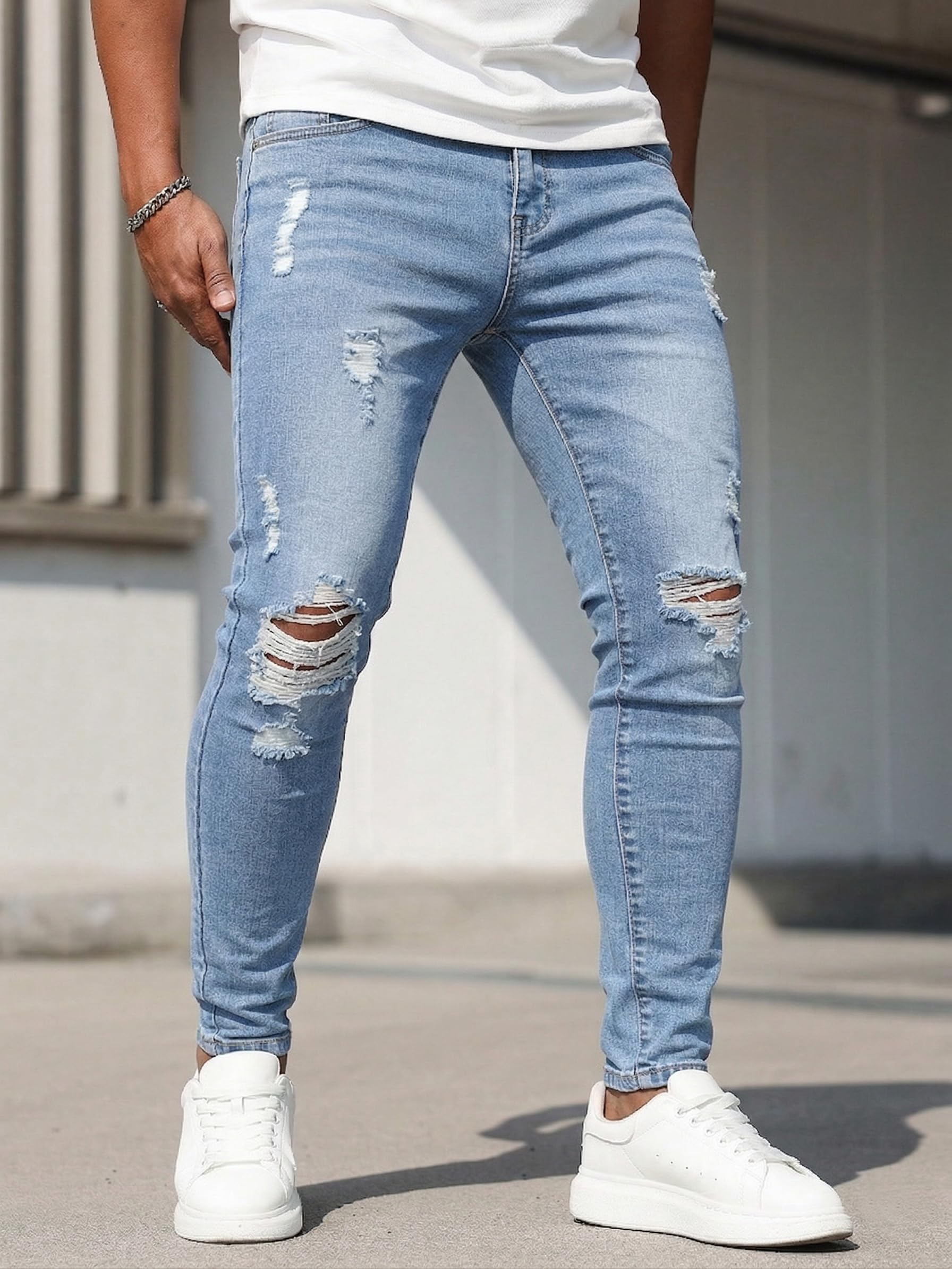 HUNGSON Men's Ripped Skinny Jeans Stretchy Slim Fit Jeans Pants for Men