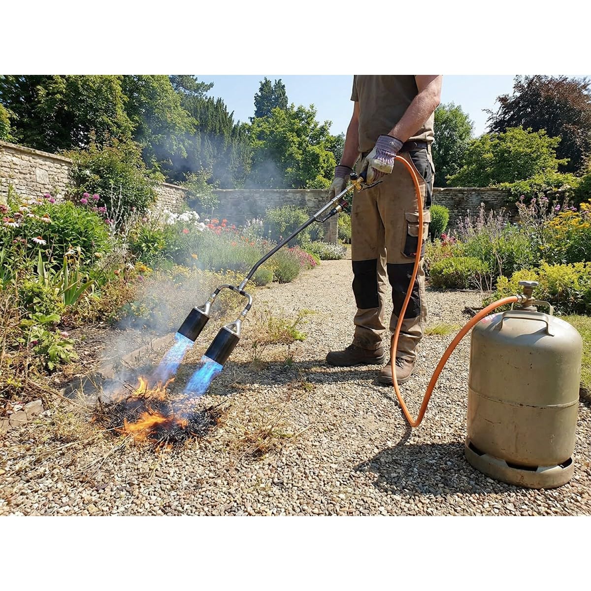 INTEC - Désherbeur thermique à gaz 2 Bruleurs Ø 60 mm Turbo Détendeur gaz 4.0 bar Tuyau 5m INTEC