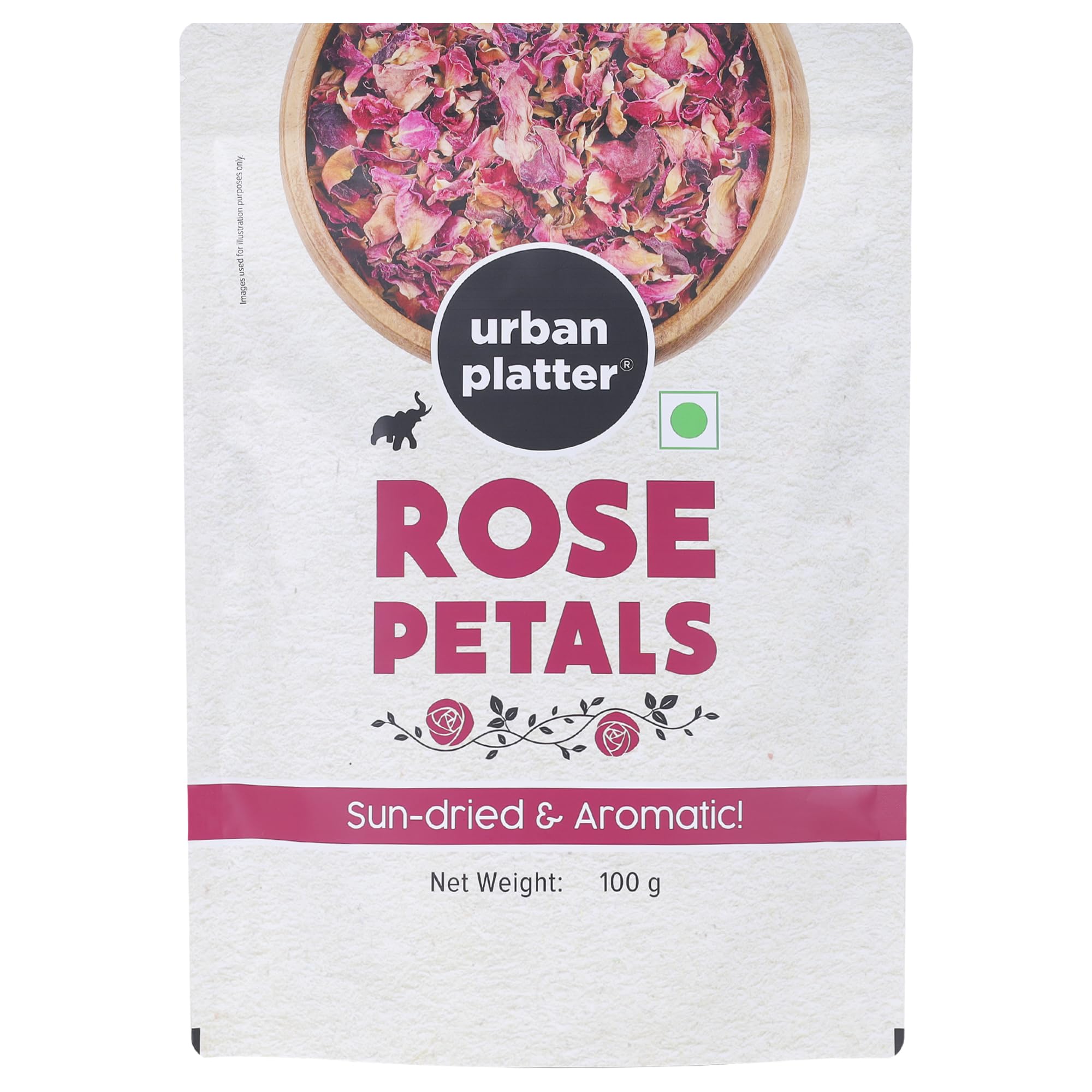 Urban Platter Sun Dried Rose Petals | 3.53 Oz/100g | Edible Gulab Patti | Natural & Pure Aromatic Flower Petals | Used in Herbal Tea, Baking, Desserts, Rose Water & Crafting