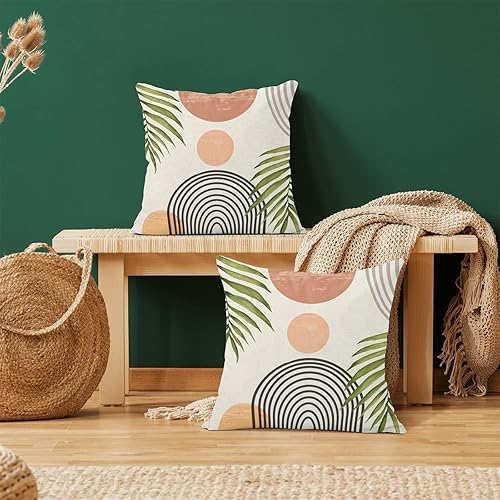 Miniatura 2 de Fundas de Almohada Bohemias 18 x 18 Juego de 2, Decoraciones de Granja de Hojas Verdes de Mediados de Siglo Fundas de Almohada Decorativa Moderna