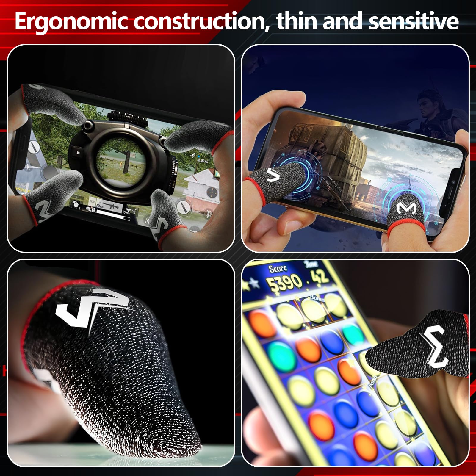 YOURKAY Gaming Finger Caps, 6 pièces Finger Sleeves Gaming, bouchons pour doigts de jeu, écran tactile, résistants à la transpiration et respirants en fibre d'argent, adaptés à tous les appareils à