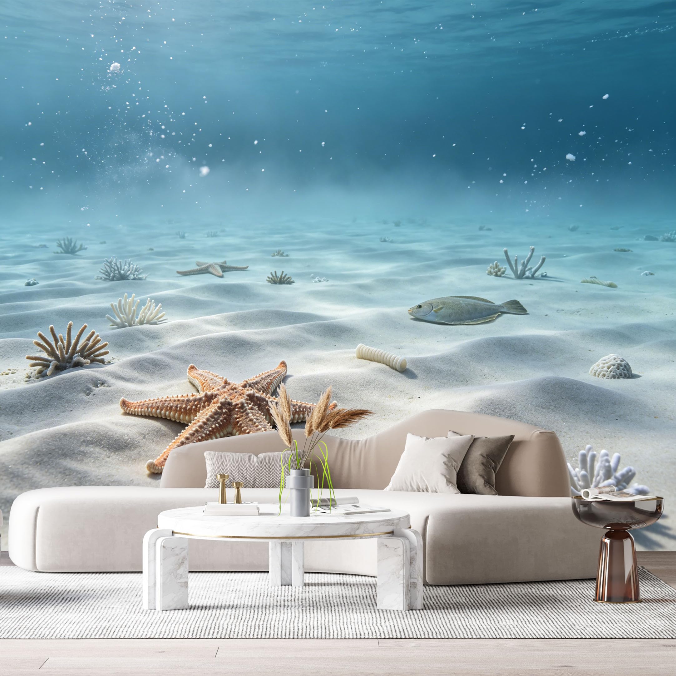 Custom Size Wall Murals Ocean Marine 3D Underwater Starfish Sandy Seabed SelfAdhesiveWall Fabric Removable Wallpaper Wall Decor for Living Room Bedroom Bathroom