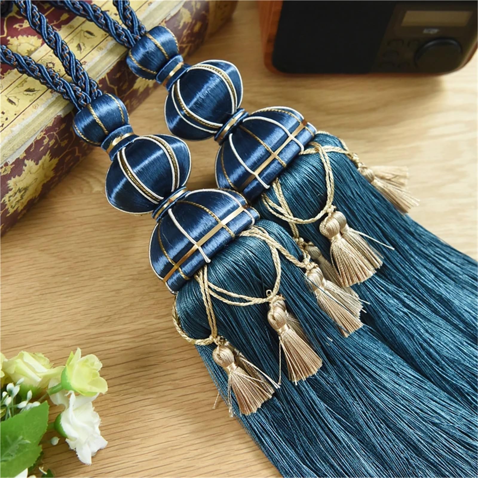 Podwiązki do zasłon, Gobelin do zasłon, frędzle, wiązania, liny paska, kule, ozdoby, klamry(Color 6,2 pcs)