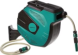Amazon Basics Enrollador automático de manguera para pared, Negro Verde, 15 m