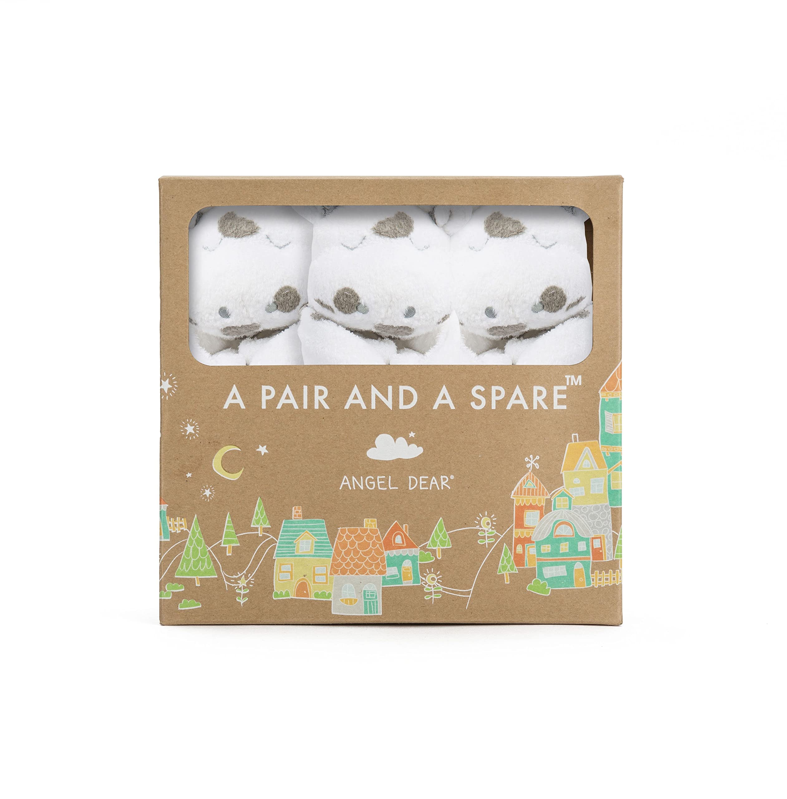 Angel Dear Pair and a Spare 3 Piece Blanket Set, White Cow with Grey Spots