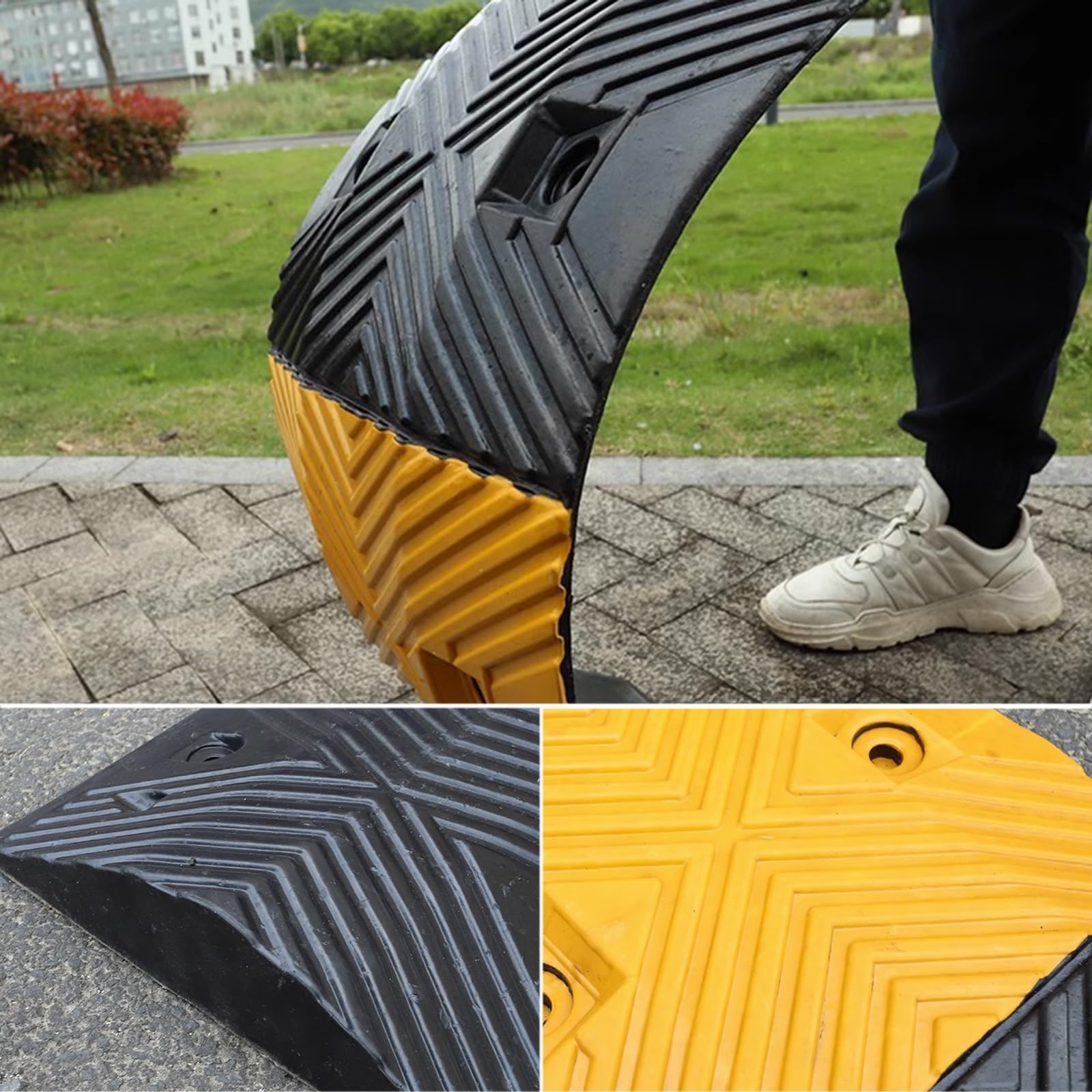 Dossi in Gomma Alti 3/4/5 Centimetri Rampa per Marciapiedi Cuscini per Limiti di Velocità Stradali Testurizzati Antiscivolo Base Cava per Tutti I Tipi di Strade Pubbliche/parcheggi/entrate Scolastiche