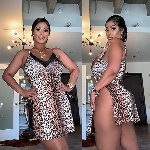 Vista 4 de Avidlove Lencería sexy para mujer, camisón de seda de leche, ropa de dormir de encaje, babydoll con abertura lateral, camisón con tanga