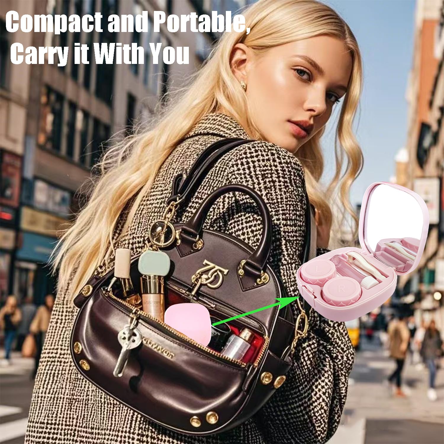 Kit de estuche para lentes de contacto con arandela limpiadora, kit de herramientas de extracción de aplicador de lentes de contacto con botella de solución de espejo para uso diario y