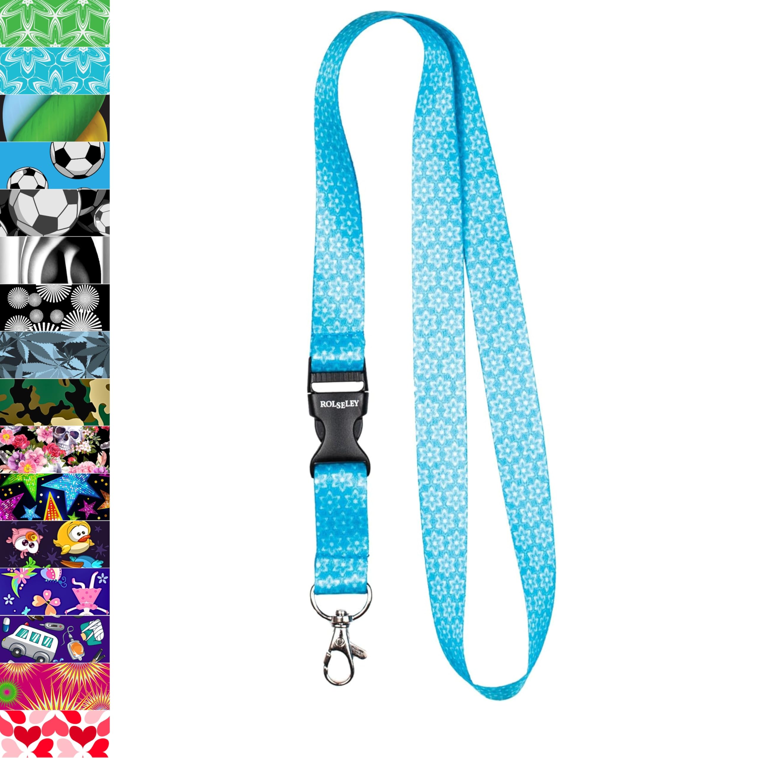 ROLSELEY Lanyard neck strap FLORAL BLUE for id badge holder with metal clip