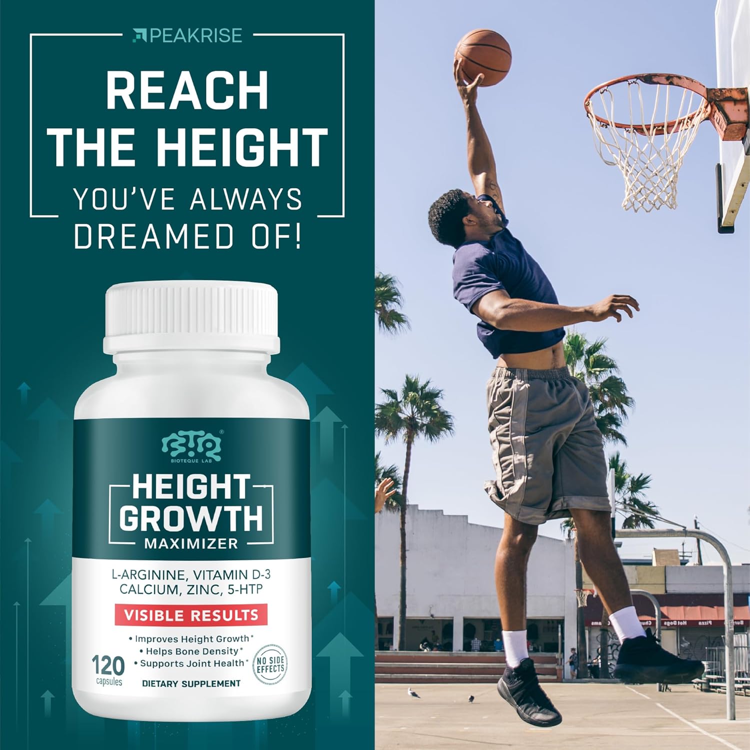 Height Growth Maximizer, Calcium, Vitamin D3 and Zinc Blend Pills, Bone Growth Supplement for Kids and Teens, Bone Strength, Density Support, GMO-Free, Gluten-Free, Made in USA, 120 Caps - Image 2