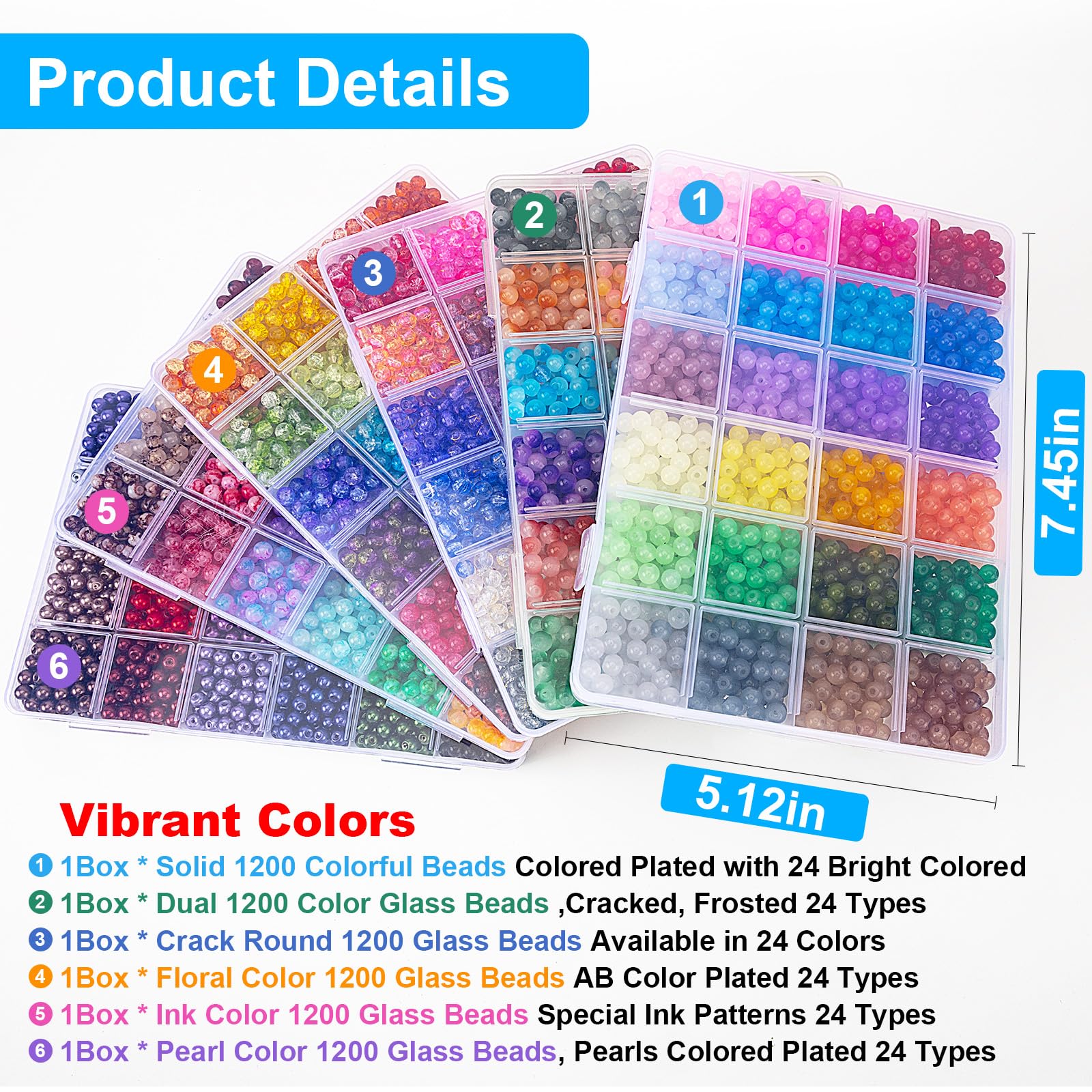 XSEINO Lot de 7200 perles en verre de 6 mm pour la fabrication