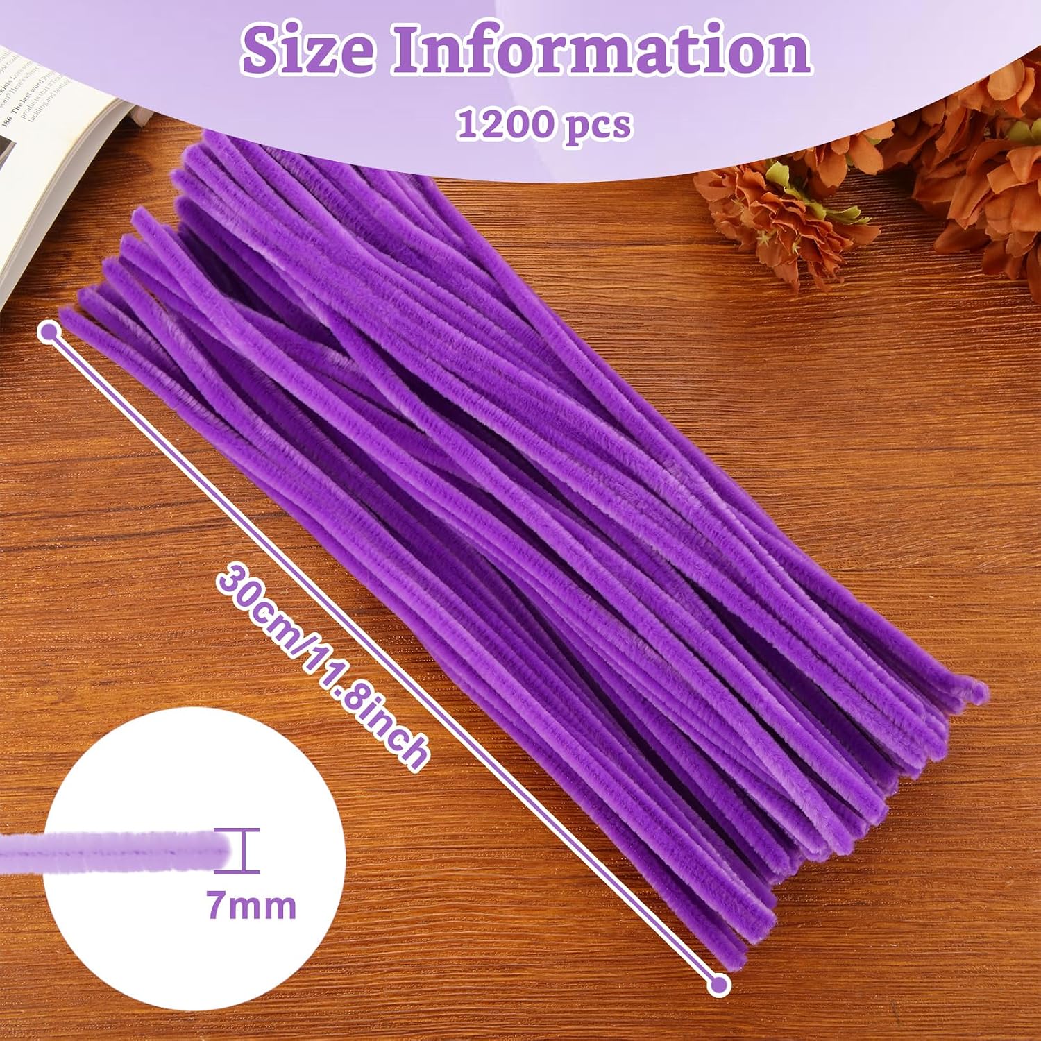 YOUNTHYE 1500PCS Pipe Cleaners Bulk Purple Craft Pipr Cleaners 12 inch Pipe Cleaners Chenille Stem Fuzzy Pipe Cleaners for Crafts Projects, DIY Art, Flower Project Decorations (5 Shades of Purple)