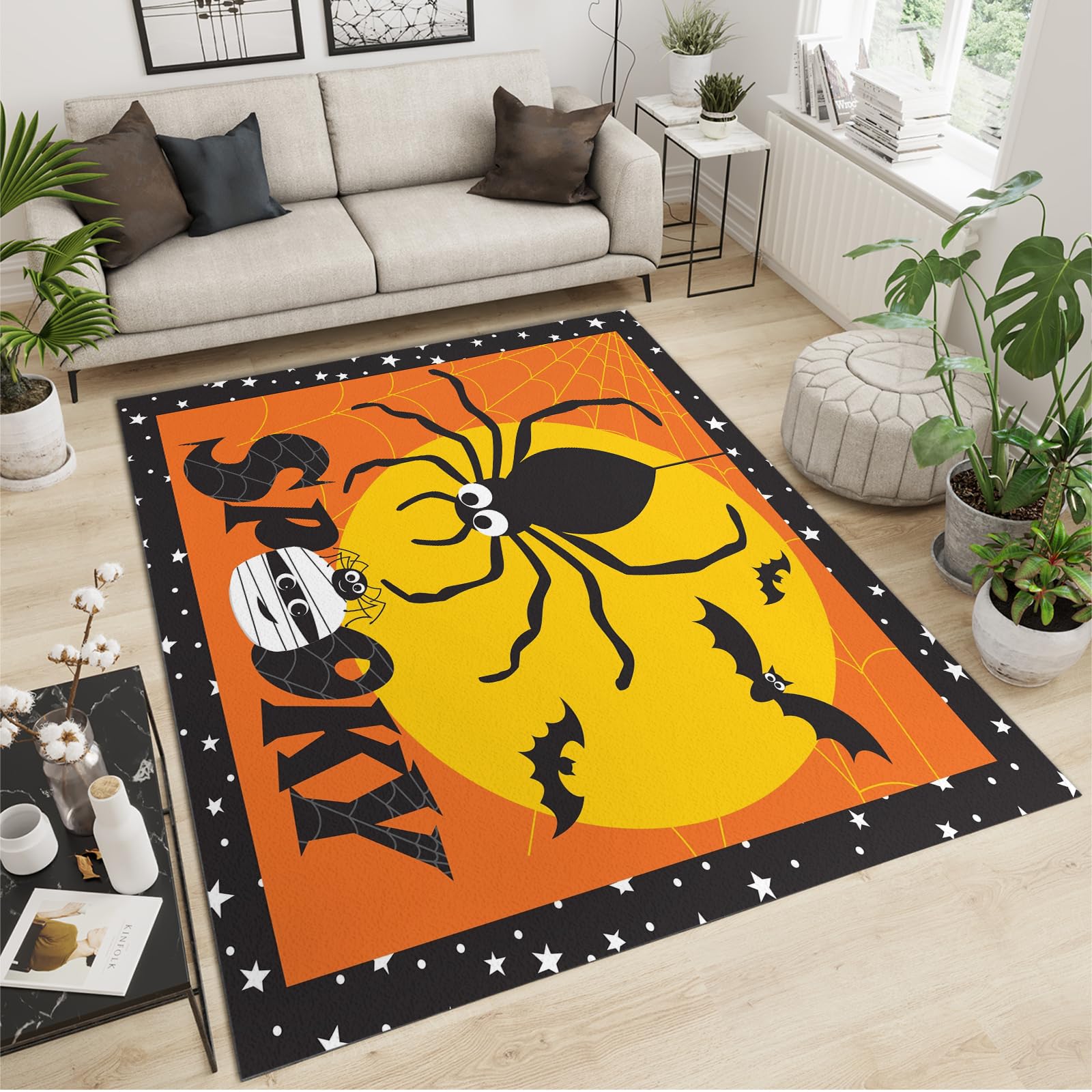 QDJKBL Area Rugs 120 x 170 cm Black Cartoon Spider Bat Animal, 3D Halloween Holiday Home Decoration Rugs for Bedroom, Indoor Area Rug Lightweight and Low Profile Perfect for Hardwood Floors