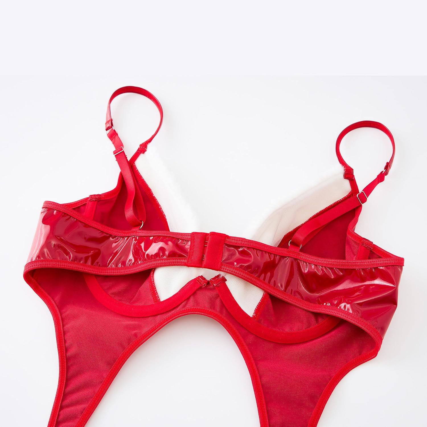 Women's Red Pleather Bodysuit Lingerie for Women, V Neck & G-string Cheeky Back One Piece
