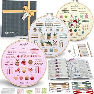 Bradove Beginner Embroidery Kit: 37 Stitches, 13 Cute Patterns, Video Tutorials for Adults & Kids - All-in-One Starter Set