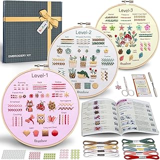 Bradove Beginner Embroidery Kit for Adults Kids, Learn to Embroider 37 Stitches and 13