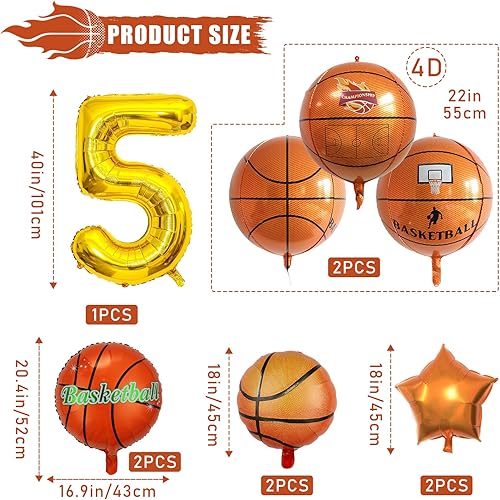Miniatura 2 de 9 globos de baloncesto, cumpleaños con número de mylar de aluminio, suministros de fiesta de baloncesto, decoraciones de cumpleaños (5)