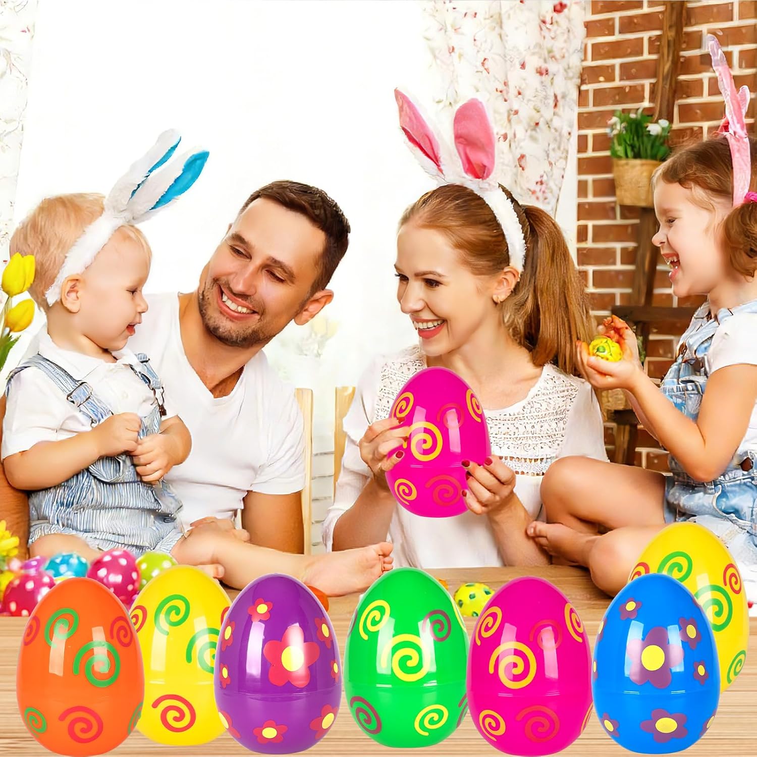12 PCS 6" Jumbo Plastic Printed Easter Eggs, Giant Empty Easter Eggs Fillable Colorful Bright Eggs Bulk for Kids Boys Girls Classroom Prizes Easter Basket Stuffers Party Favors