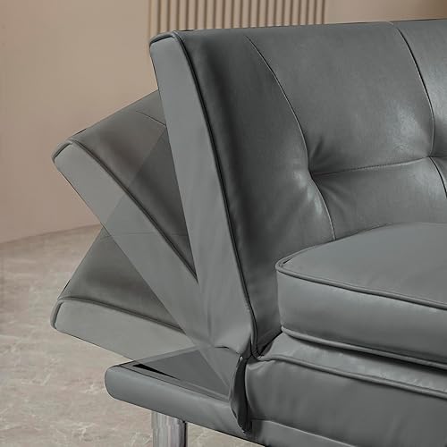 Miniatura 4 de Anwick Sofá futón de cuero moderno, sofá cama plegable convertible reclinable para espacios pequeños, apartamento, oficina, dormitorio, con