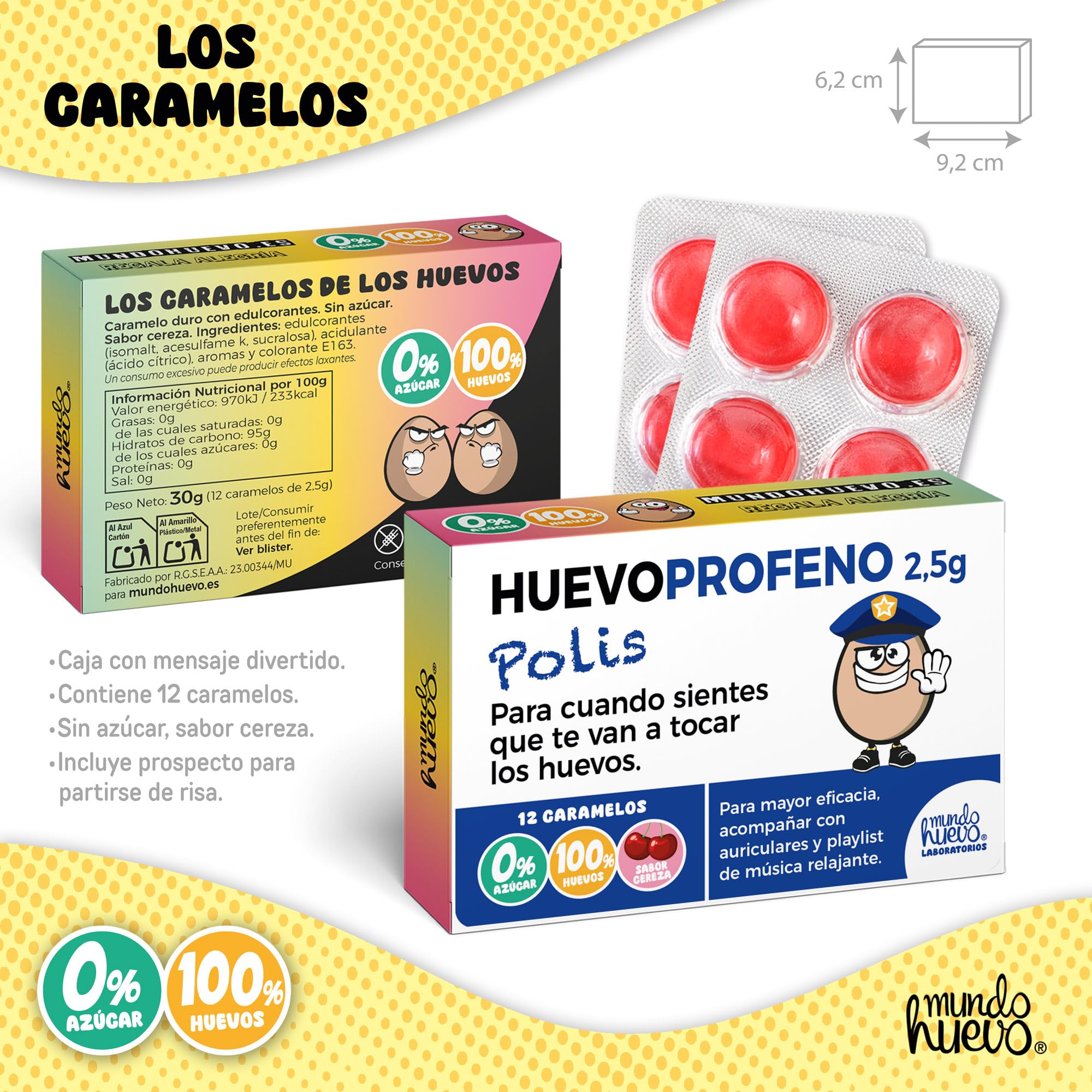 mundohuevo Pack Regalo Policía Original: Taza Divertida “A la Policía No se le Tocan los Huevos” + Caramelos de Broma Huevoprofeno | Detalle Gracioso y Único para Cumpleaños, Policia