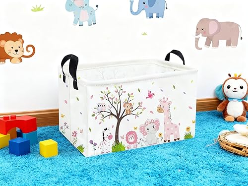 Miniatura 5 de Essme Cestas rectangulares de animales, cesta de almacenamiento rosa con asas para decoración de habitación de niñas, bonito contenedor de