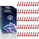 POSEIDON 50PCS Tattoo Cartridge Needles Mixed Size Steriled Needles with Disposable Membrane Safety Cartridges-1201RL, 1203RL, 1205RL, 1207RL, 1209RL for Tattoo Pen