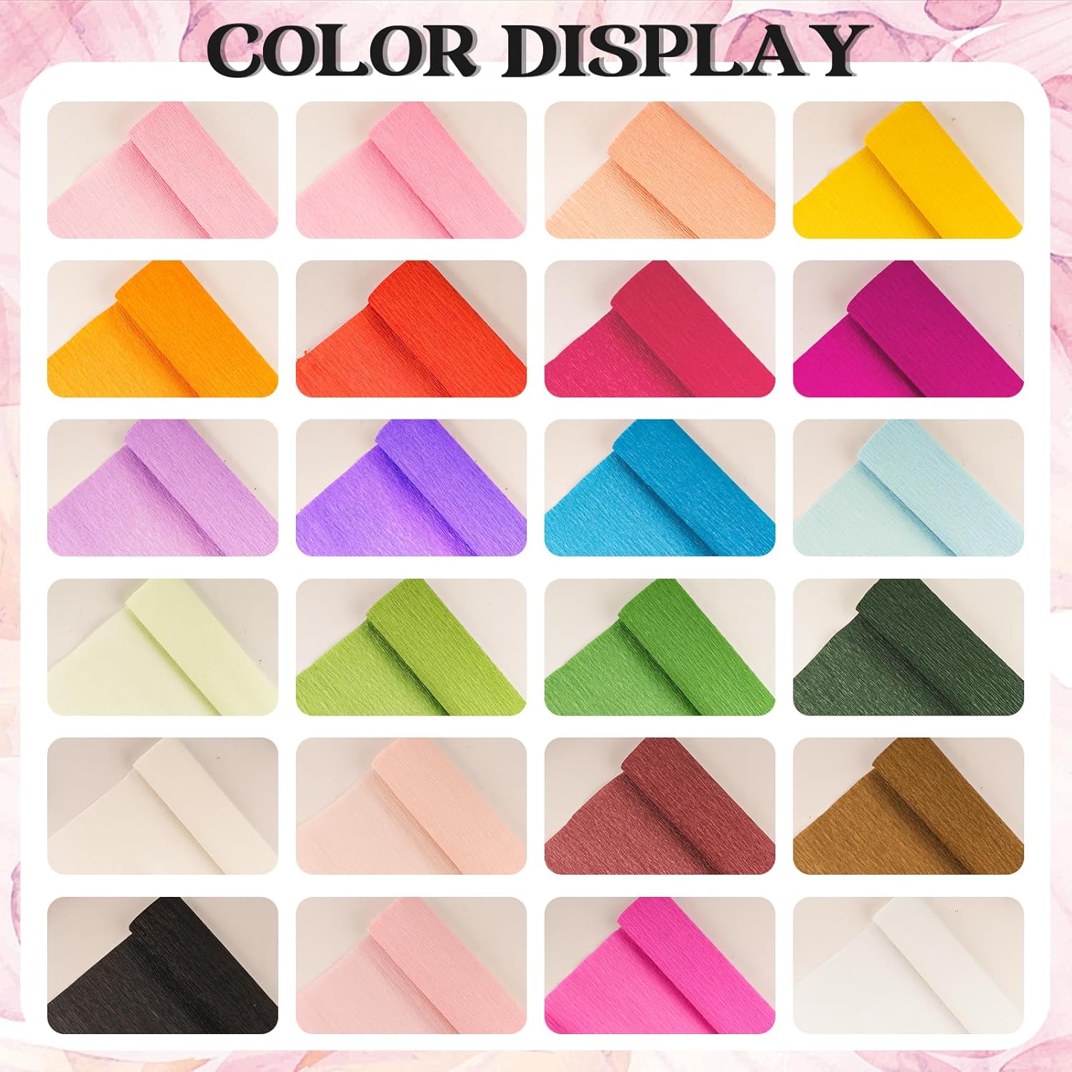 24 Colors Crepe Paper Rolls 10 x 98 Inch Crepe Paper Sheets Assorted Streamers with Floral Stem Wire and Green Floral Tapes DIY Flower Wrapping Paper for Birthday Party Wedding Festival Decoration