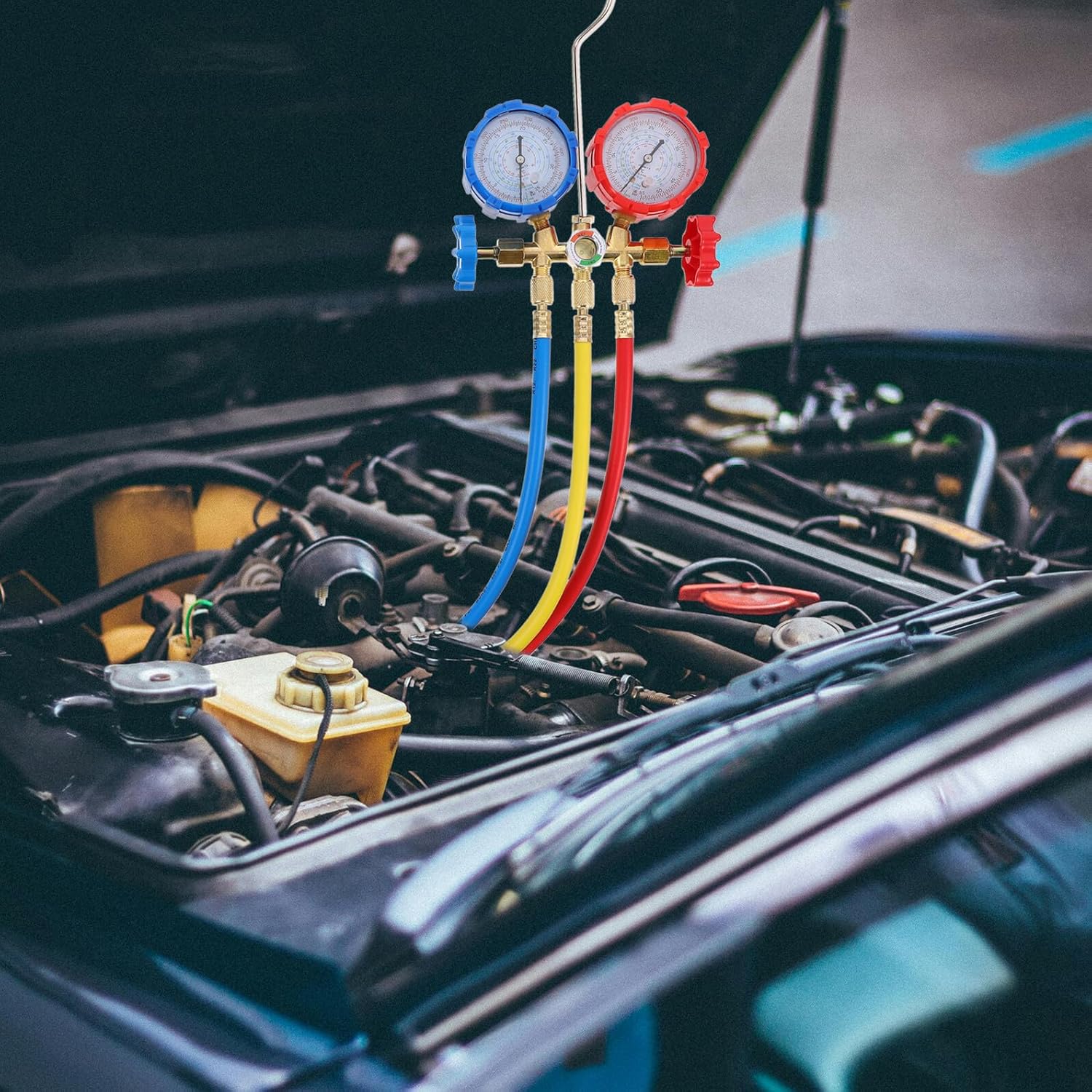 Conditioner Fluoride Meter and Charging Hose Kit for Car Ac Recharge with Filling Tube and Pressure Gauge Suitable for Automotive Maintenance