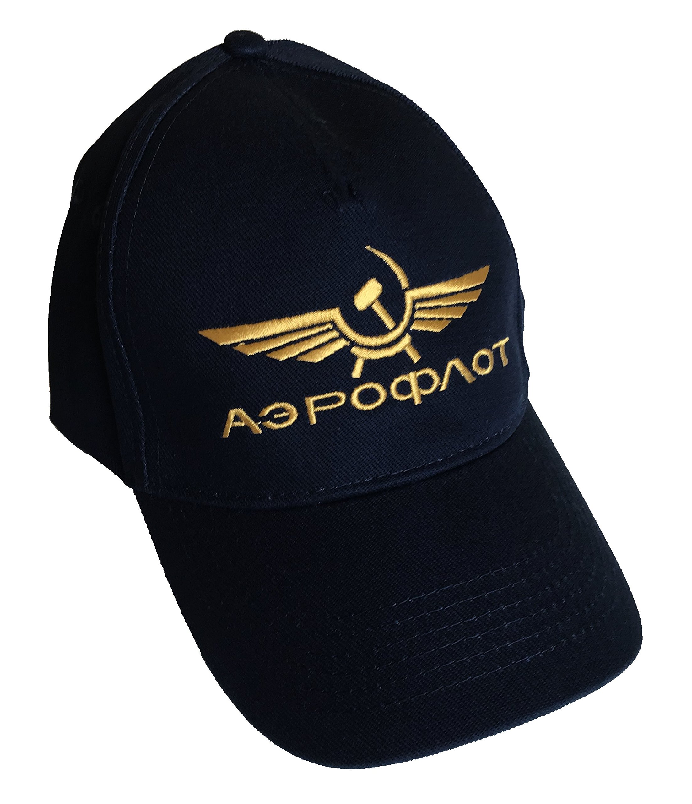 Ukprintwear Unisex Black/Gold Aeroflot Embroidered Baseball Cap Russian Airline ()