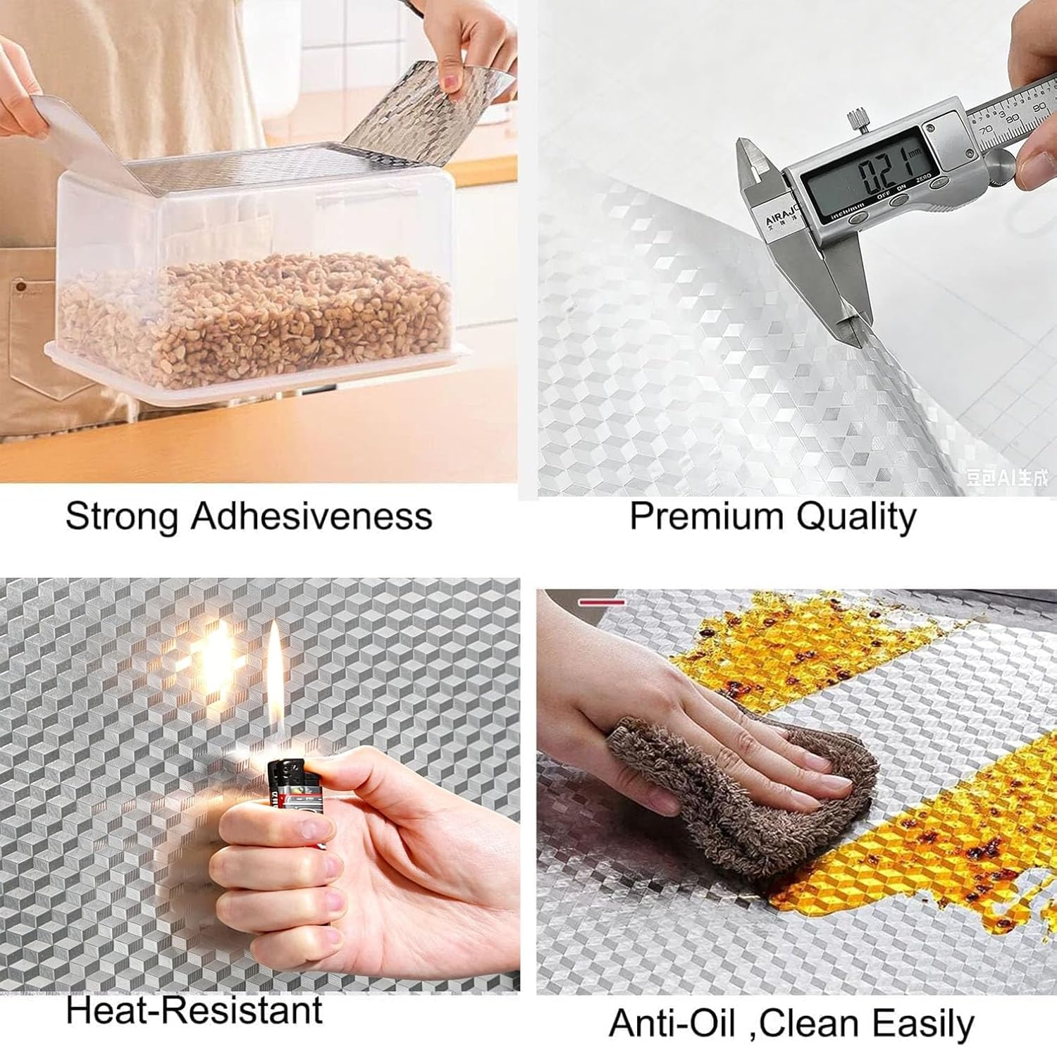 Kitchen Wallpaper Oil Proof Sticker Aluminum Foil Backsplash Self-Adhesive Contact Paper Cabinet Liner Waterproof and Heat Resistant Peel and Stick Wallpaper(15.7X394 Inches)