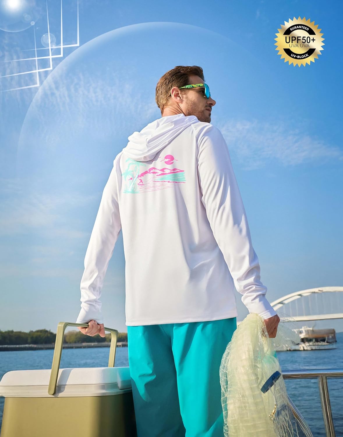 Pudolla Men's Sun Protection Hoodie Shirts UPF 50+ Long Sleeve Fishing Swim Shirt Lightweight Quick Dry Rash Guard