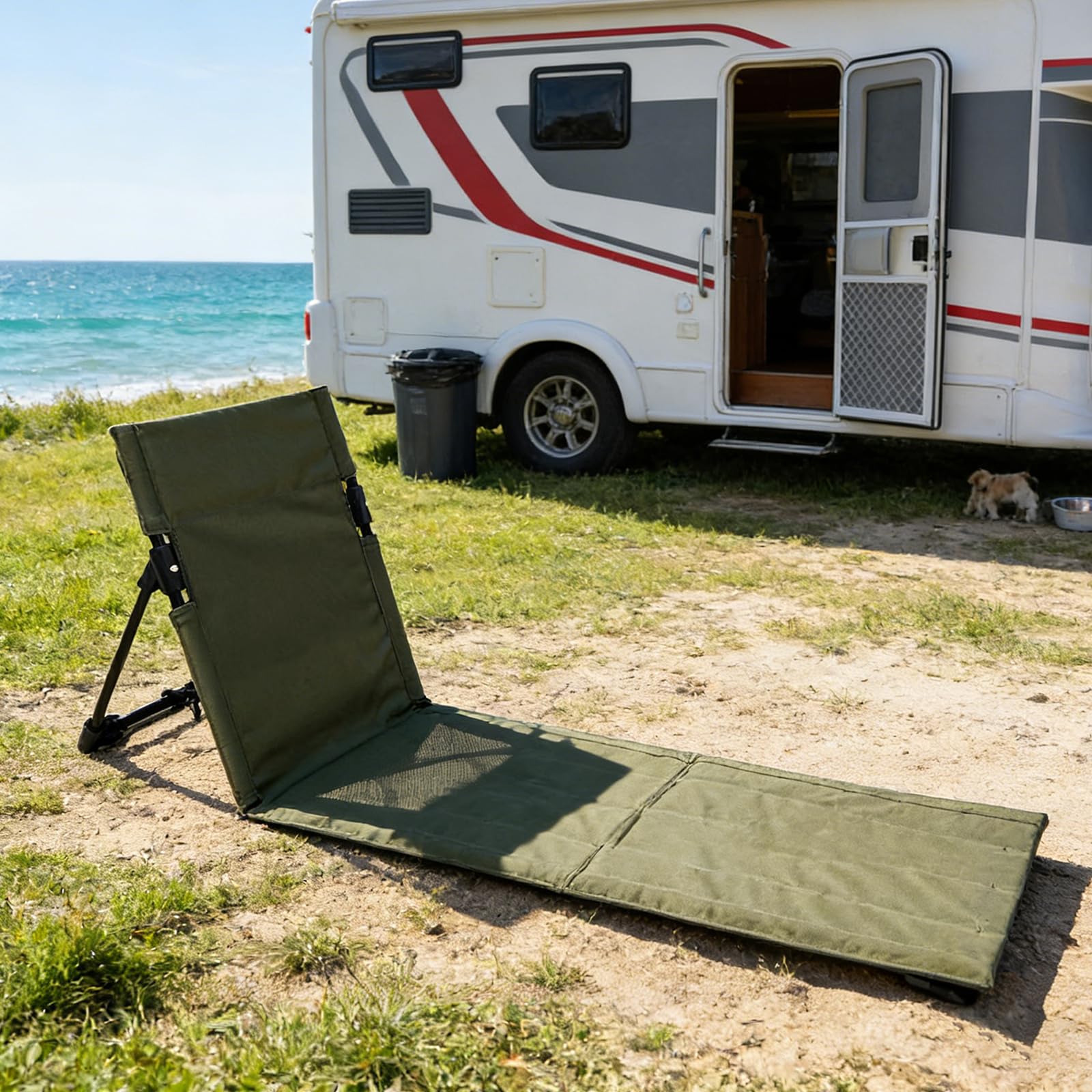 Sitzunterlage Outdoor mit Rückenlehne, Strandmatte Klappbar Leicht, Bodenstuhl Outdoor & Stadion Sitzkissen, Faltbare Liegematte für Strand, Camping, Picknick, Garten (Grün-108×40,5×41cm)