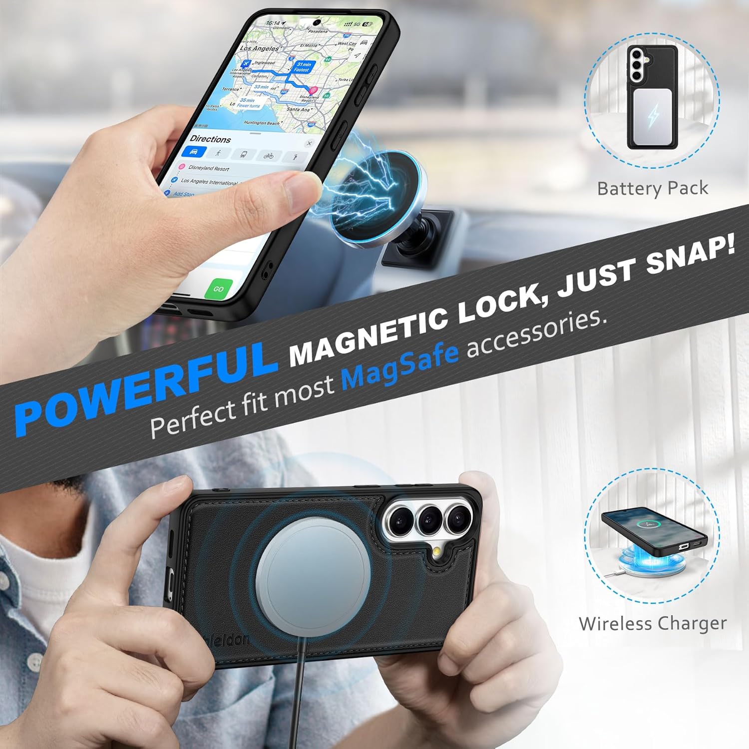 SHIELDON 2-in-1 Wallet Case for Galaxy S26+ Plus 6.7-inch 2026, Genuine Leather, Detachable, Wireless Charging, Folio Magnetic, Kickstand, RFID Blocking Credit Card Holder, Shockproof Cover - Black