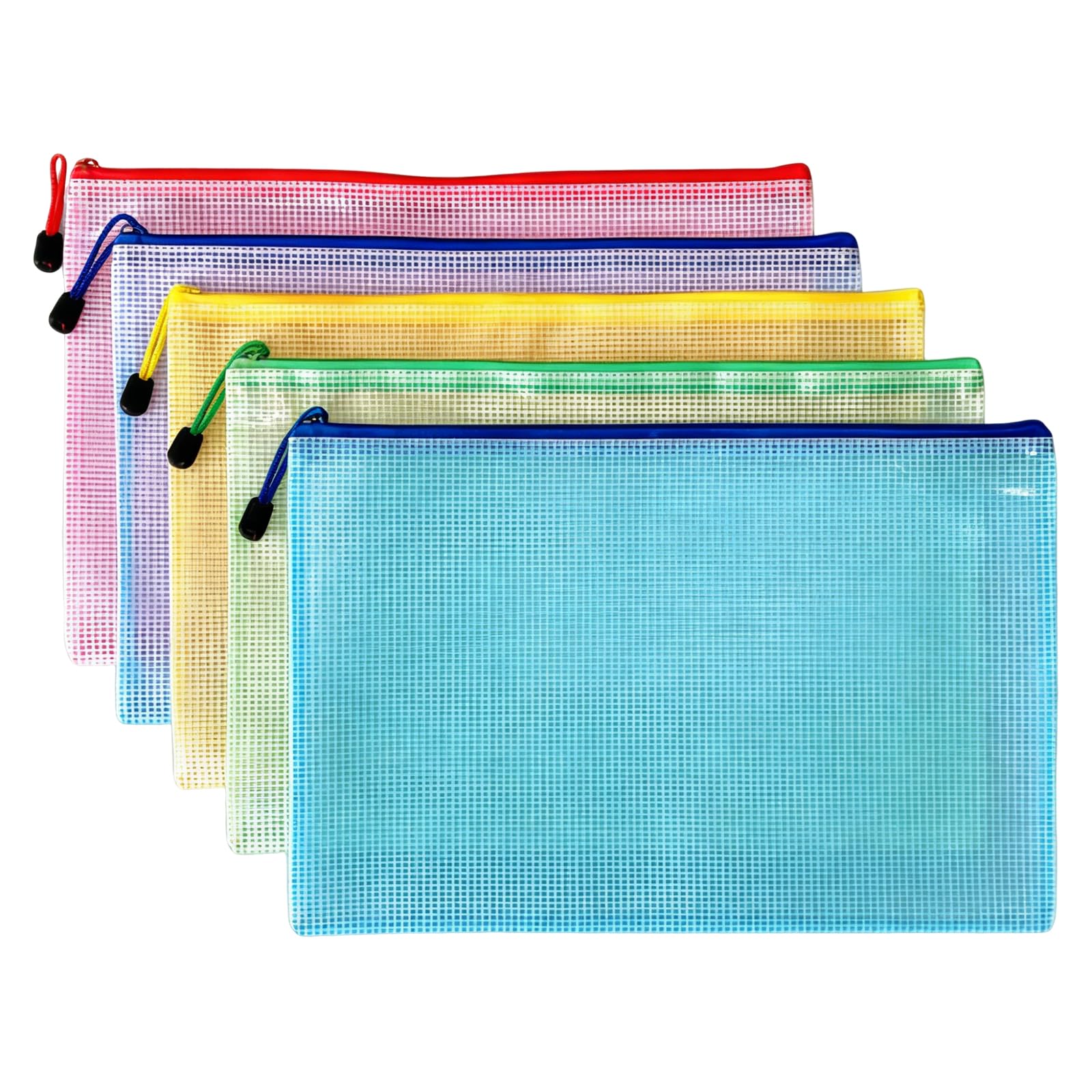 YANJINGSHE A5 Zip Wallets, 5 Pack Plastic Mesh Zipper Pouches, 5 Colors