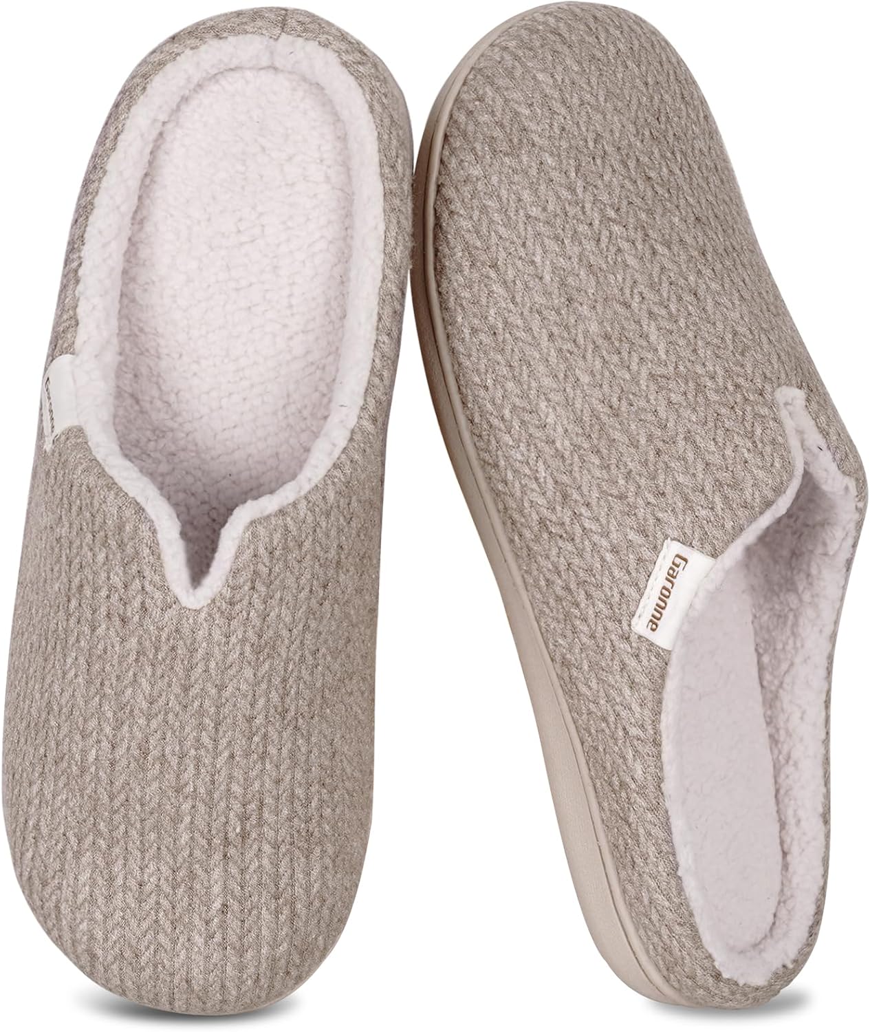 Garonne Women’s V-neck Slippers with Memory Foam and Wool-Like Lining, Ladies’ Slip-on House Shoes for Bedroom Indoor/Outdoor