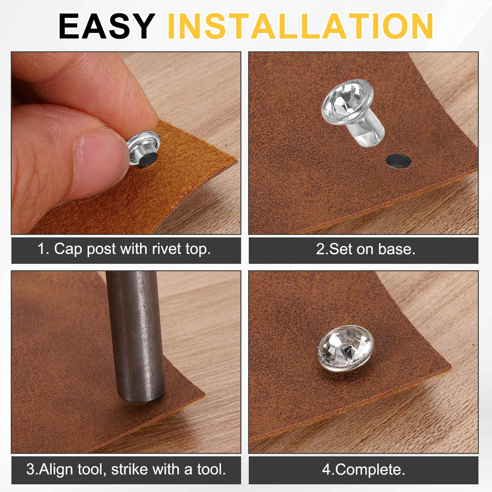 HARFINGTON 100 remaches de cristal de 10 mm con diamantes de imitación rápidos con herramienta de instalación de acero para ropa, tela de cuero, manualidades, decoración, manualidades, manualidades