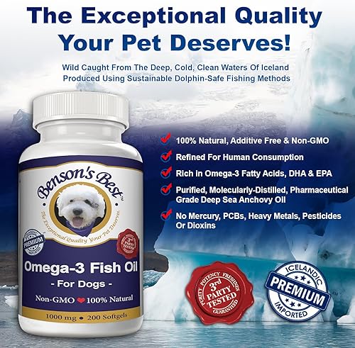 Miniatura 3 de Benson's Best Aceite de pescado Omega 3 para perros  Proporciona un 43% más de ácidos grasos Omega 3 que el aceite de salmón  200 cápsulas blandas