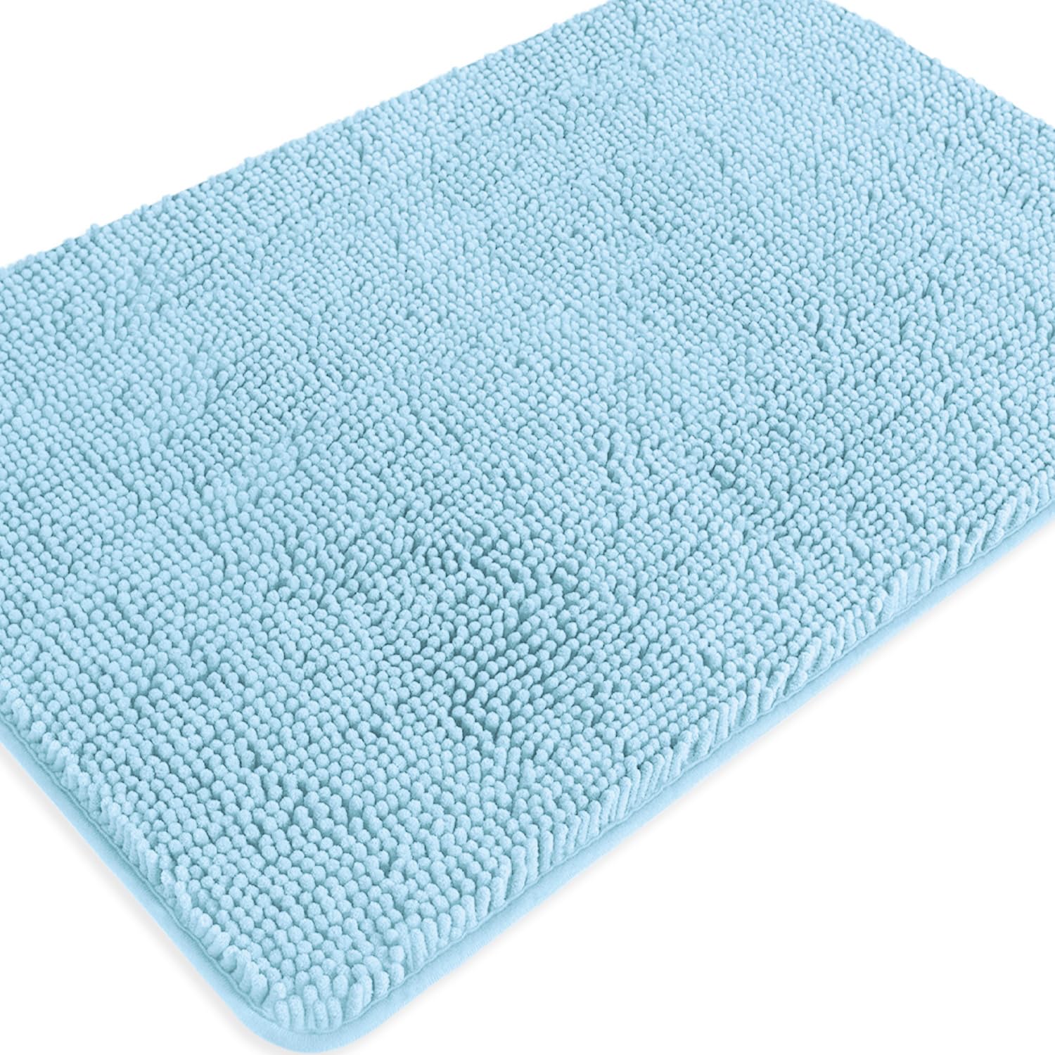 PureSwan Baby Blue Bathroom Rugs – Absorbent and Washable Bath Mat, Non-Slip, Thick Soft Chenille Bath Rugs for Bathroom Floor, Shower, Sink - 24" x 36"