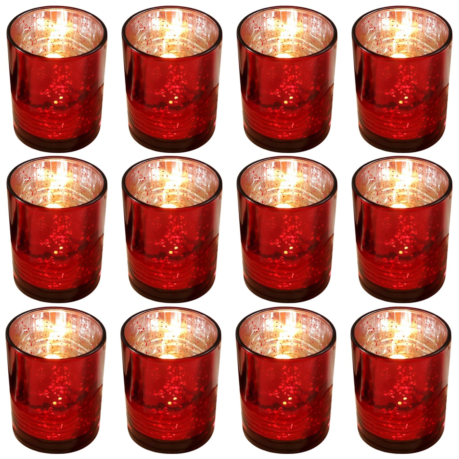 12 STK. Rote Glas-Teelichthalter im Set, gesprenkeltes Sternenmuster, kleine leicht konische Zylinder Kerzengläser, für romantische Atmosphäre, Party und Wohndeko, passend für Teelichter