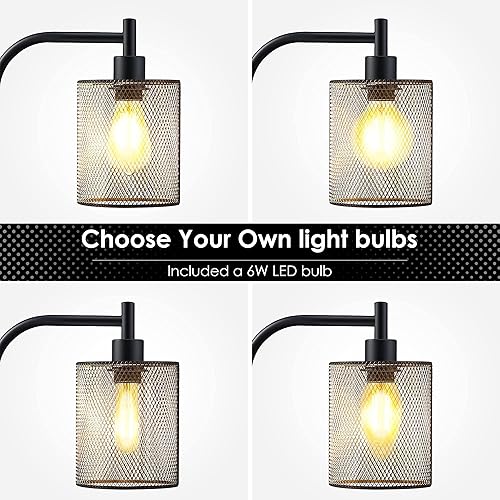 Miniatura 3 de BoostArea Lámpara de pie industrial, lámpara de pie con pantalla colgante de malla de hierro, bombilla LED de 6 W, lámpara de pie de granja de metal