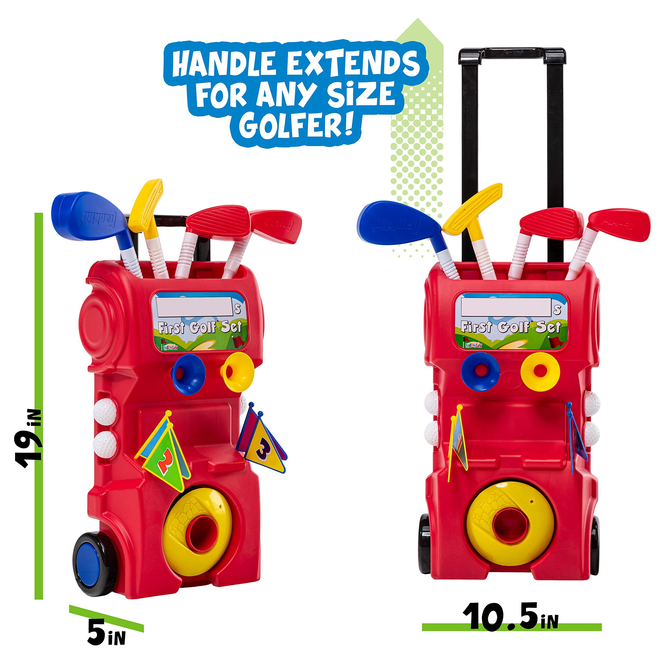 Franklin Sports Kids Toy Golf Set - MyFirst Plastic Golf Clubs + Balls Set for Kids + Toddlers - Mini Toy Righty + Lefty Golf Club Set - Includes Carry Case, (4) Balls + (4) Holes, Red - Image 3