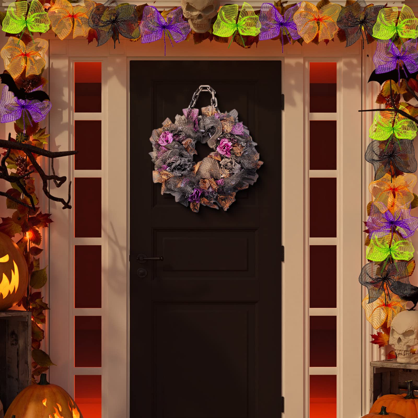 4 Rolls Christmas Poly Mesh Ribbon & 100 Chenille Stems - 10" X 30' Wired Decorations For Wreaths