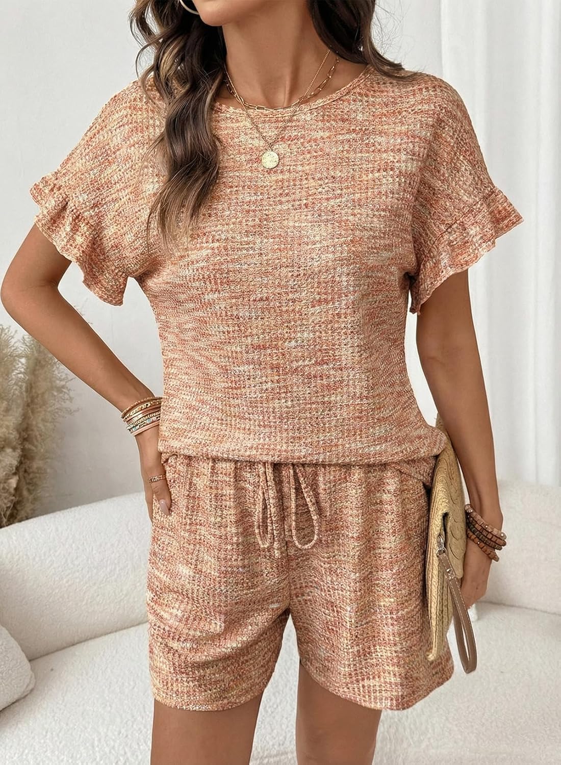 Dokotoo Women's 2 Piece Short Sleeve Outfits Casual Summer Shorts Set Lounge Matching Sets with Pockets - Image 3