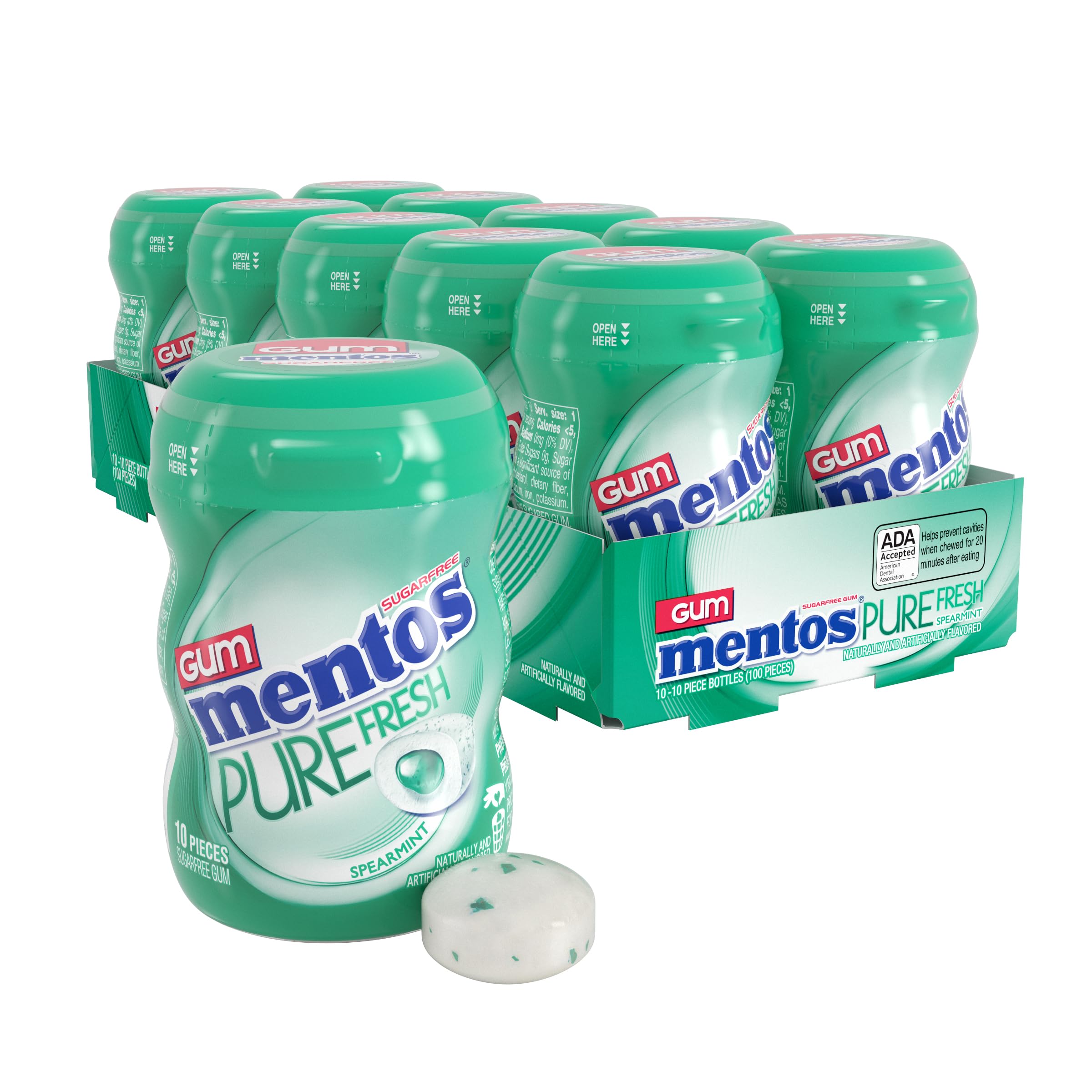 Mentos Pure Fresh Sugar‑Free Chewing Gum, Spearmint, 10 Pieces (Pack of 10) — grocery & food deal