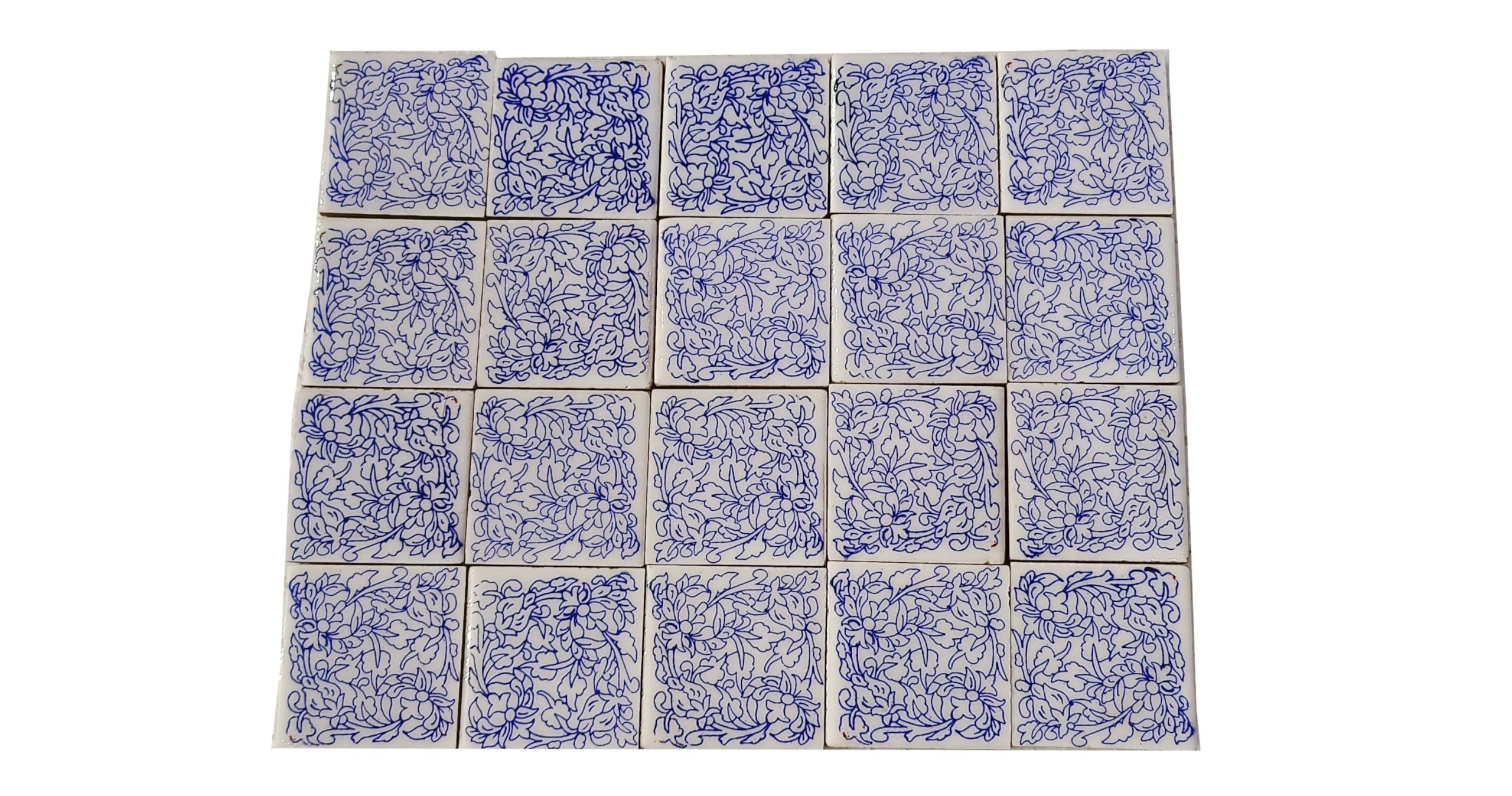 Shiv Kripa Blue Art Pottery Classic Decorative Interior Exterior Flooring Wall Ceramic 2 x 2 inch Tiles Pack of 20 Tiles (Blue,Yellow & Multi)-picture-28