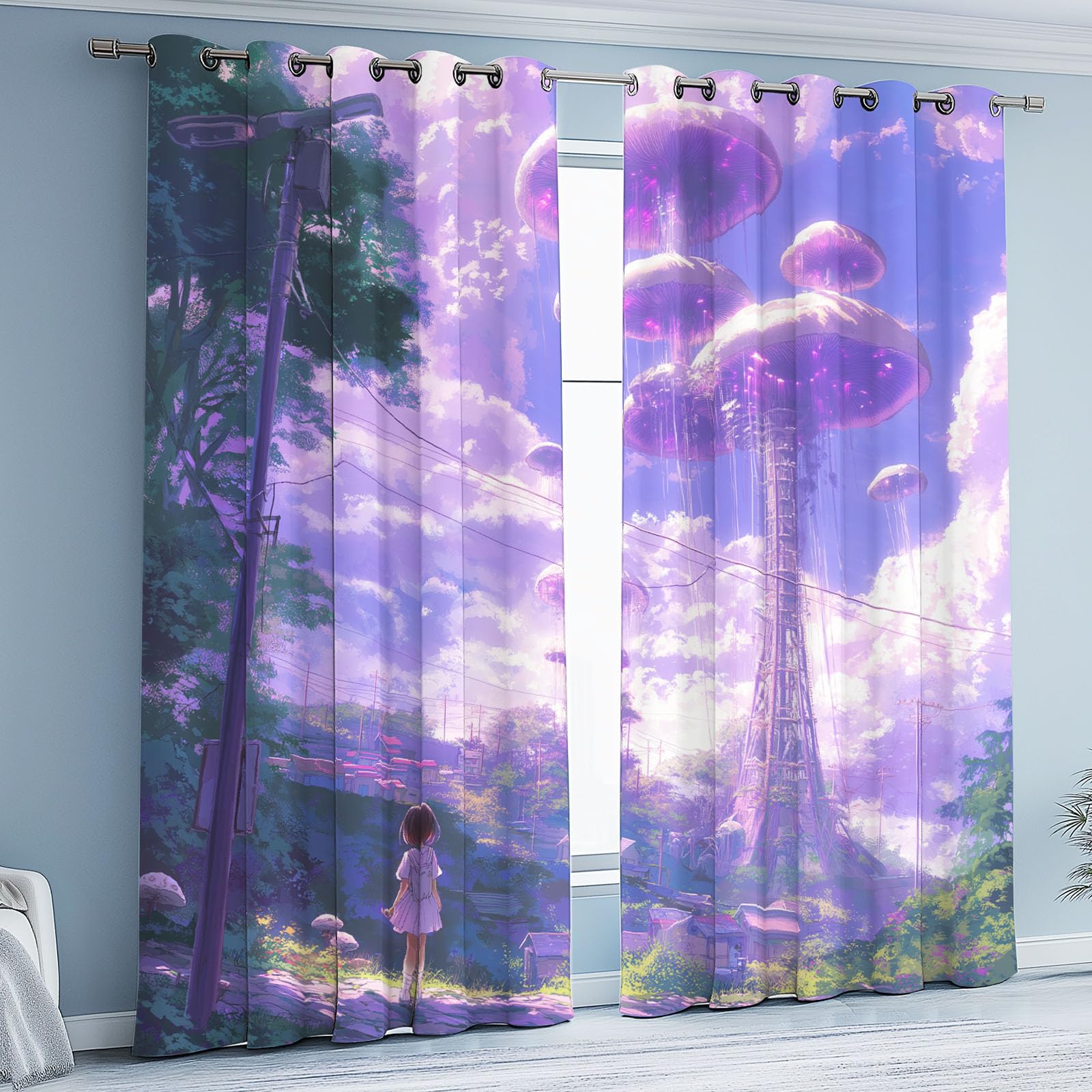 Rideaux Occultant À Oeillets Méduse Violet Lot De 2 Fantaisie Nuage Rideau Thermiques Anti Froid Enfant Fille Rideau Opaque 140x145 cm pour Chambre Salon Chambre Bebe