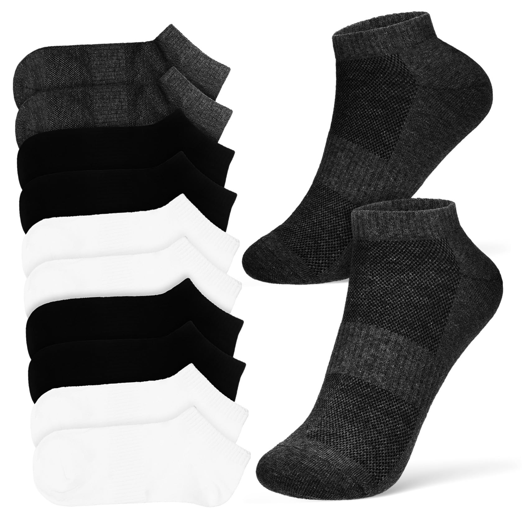 9 pares Calcetines Hombre Tobilleros Transpirables Algodón Soporte Elástico para Running Deportes Negro Gris