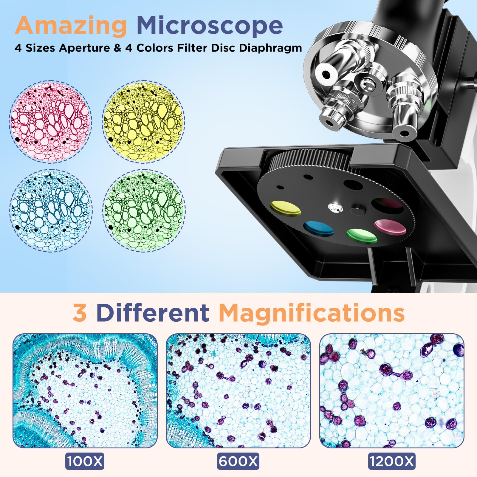 100X-1200X Kids Microscope Kit for Children: Kid Microscope for Teenagers STEM Biology Discovery - Image 4